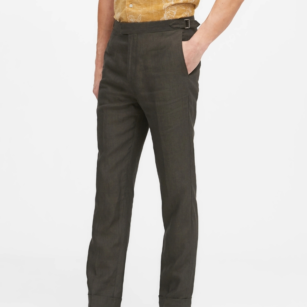 Gorgeous Olive Slim Tapered Linen Suit pants